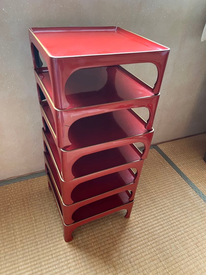 蔵出し 朱塗りのお膳6セットとその他　大量まとめセット！　レトロ品　漆器食器