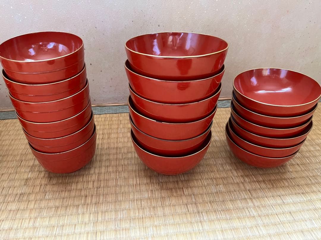 蔵出し 朱塗りのお膳6セットとその他　大量まとめセット！　レトロ品　漆器食器