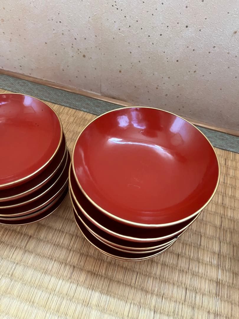 蔵出し 朱塗りのお膳6セットとその他　大量まとめセット！　レトロ品　漆器食器