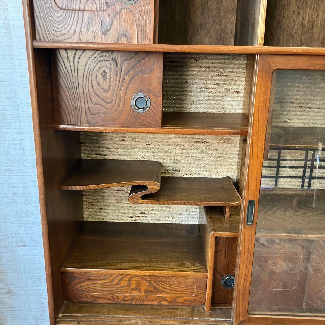 昭和レトロ 木製 茶箪笥 茶棚 ガラス戸 サイドボード 古家具 古民家 飾り棚