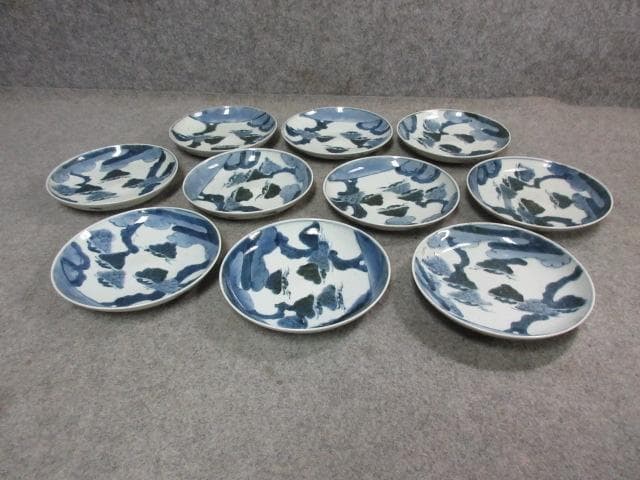 富貴長春伊万里焼染付松図中皿10枚 [B25345]