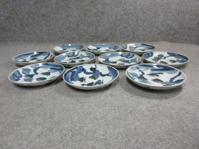 富貴長春伊万里焼染付松図中皿10枚 [B25345]