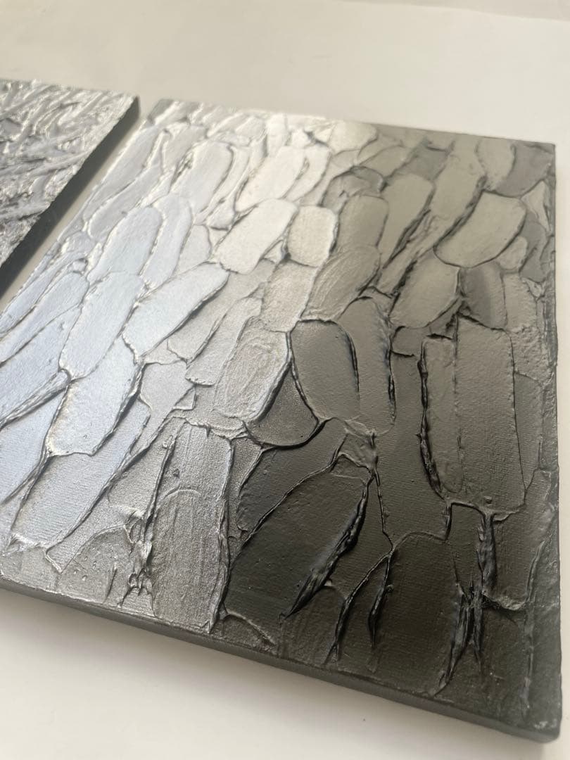 黒と銀の抽象画 二枚組｜F3サイズ｜ストリートアート　テクスチャーアート　絵画