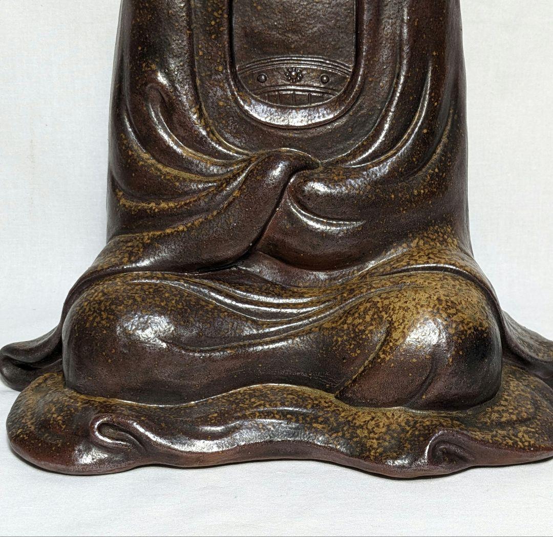 備前焼 観音菩薩座像 仏像 置物 仏教 陶像 インテリア 細工物 久本浩一？