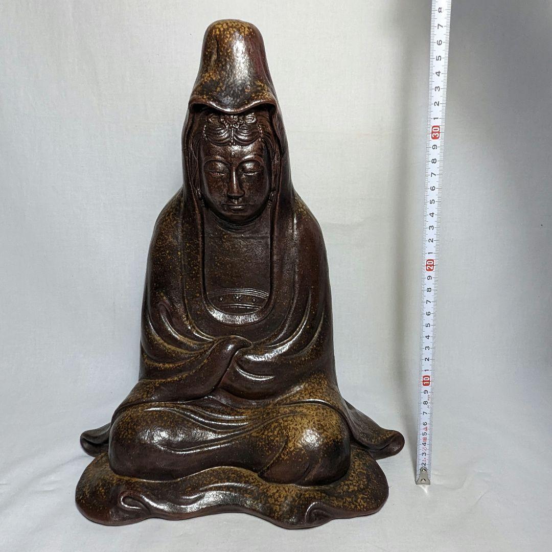 備前焼 観音菩薩座像 仏像 置物 仏教 陶像 インテリア 細工物 久本浩一？