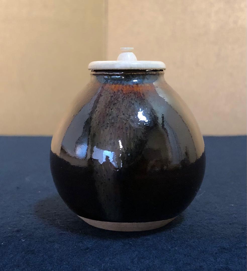 《レ》茶道具 瀬戸 飴釉 茶入 仕覆付 共箱　251119え4