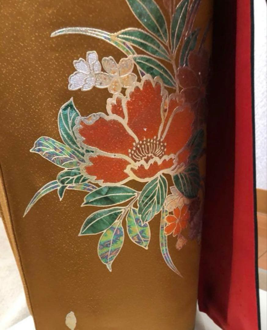 ☆極美品☆振袖フルセット 正絹　シンプル　レトロ　袋帯　黒　からし色