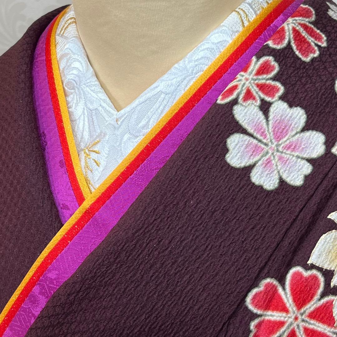 振袖　振り袖　成人式　フルセット　正絹　赤茶　赤　茶　絞り　牡丹　蝶　桜　花柄