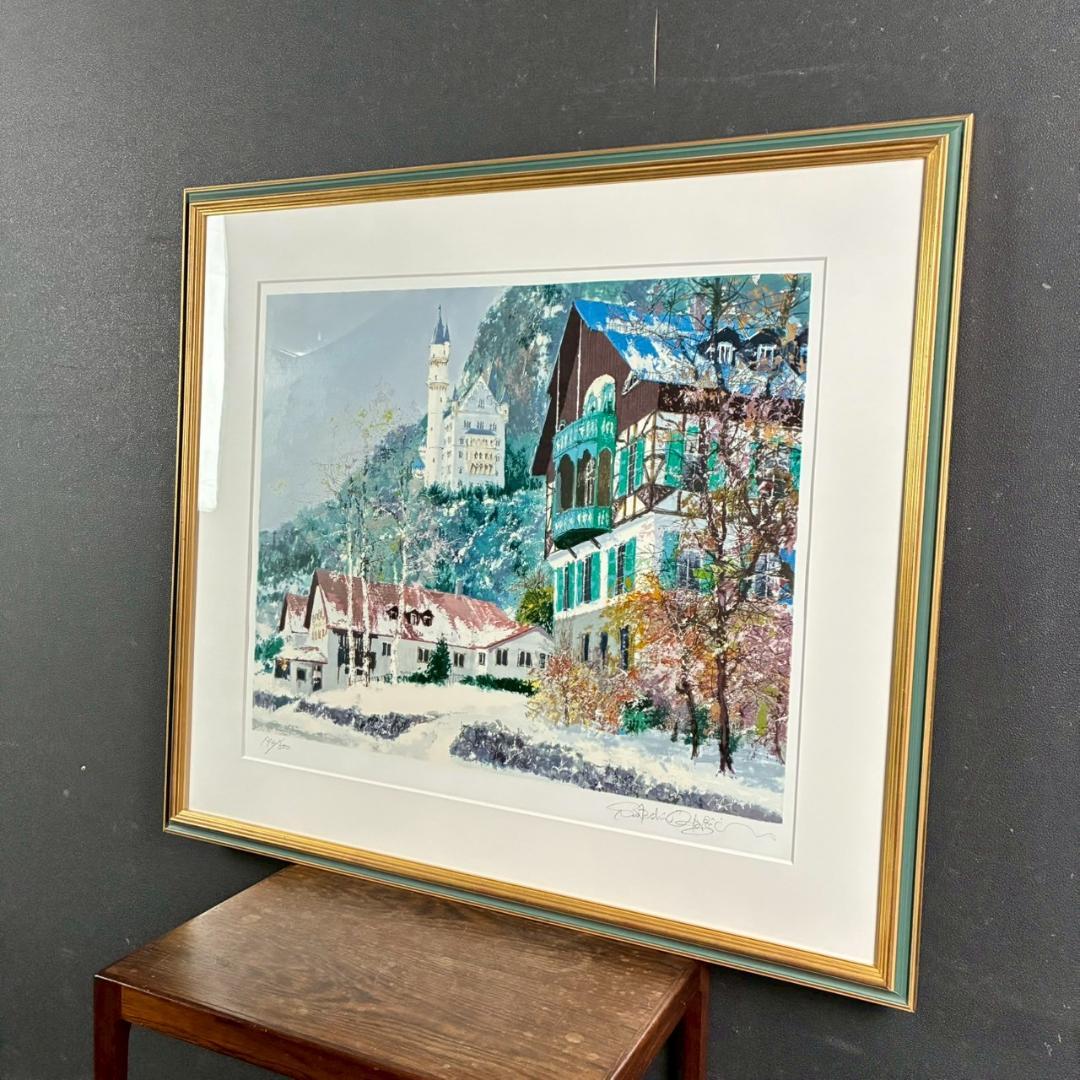 美品 小田切訓「雪のノイシュバンシュタイン城」シルクスクリーン 直筆サイン入り