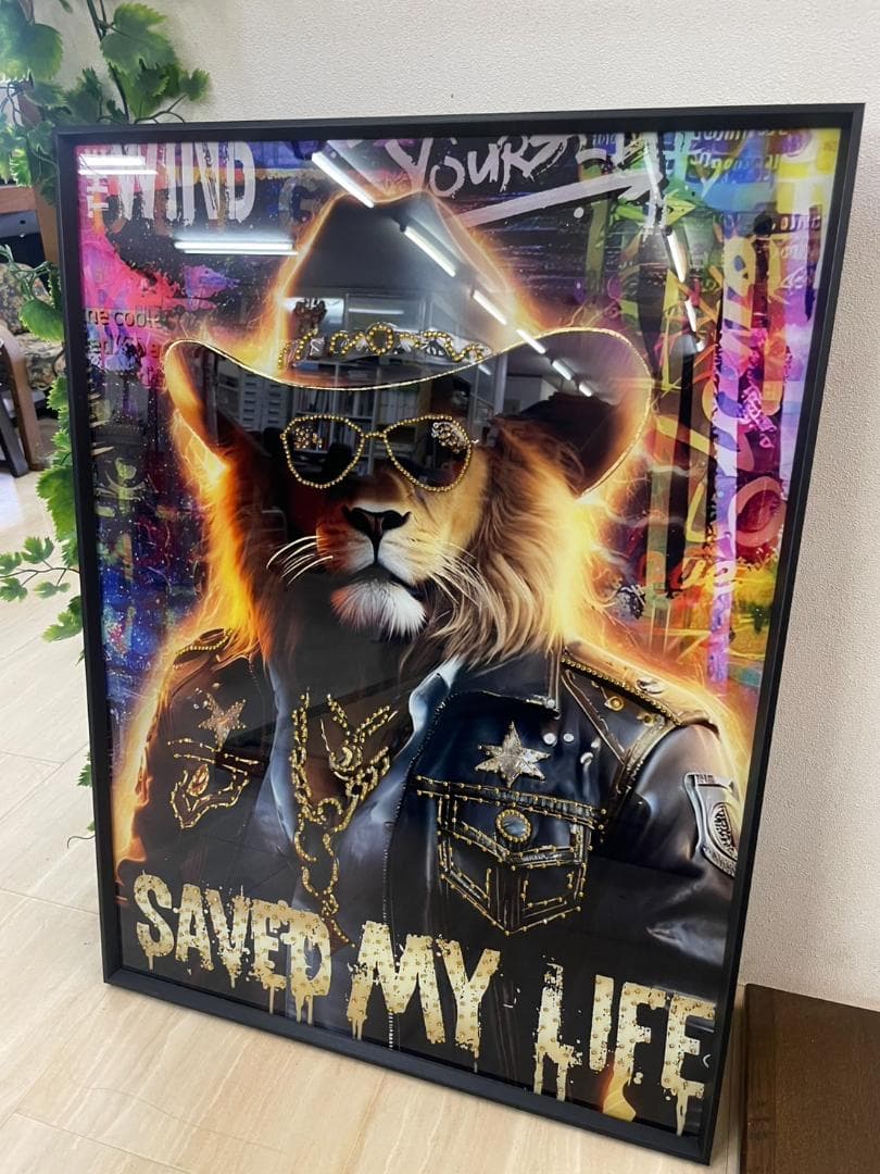 ストーン　アートパネル　ライオン　マフィア　壁掛け　パネル　アート　絵　絵画