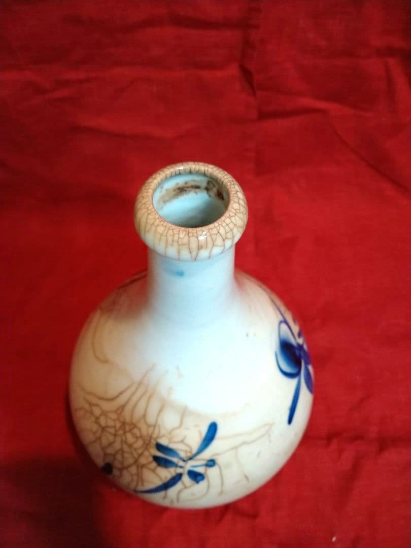 ⬛【山水】８０年前のヴィンテージ・コレクション品・骨董品【昭和の貫入柄花瓶・壺】