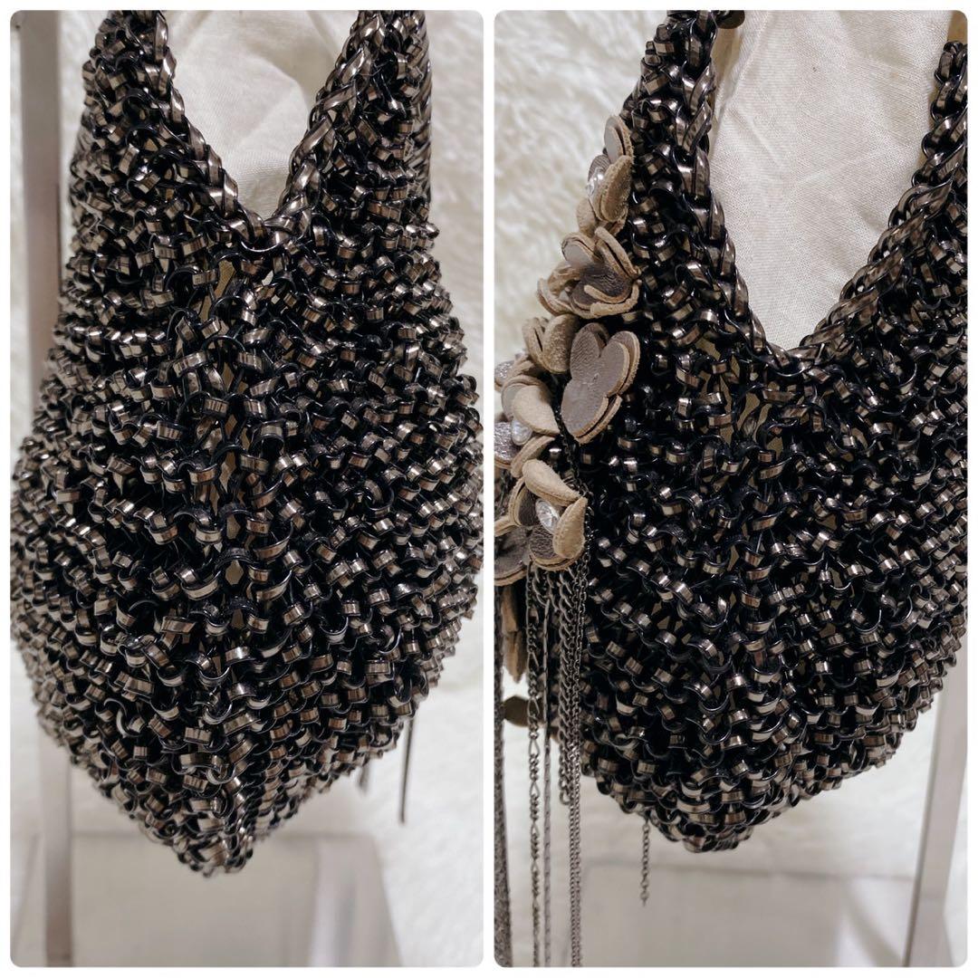 《希少》アンテプリマ ワイヤーバッグ メタリックブラック フラワーモチーフ