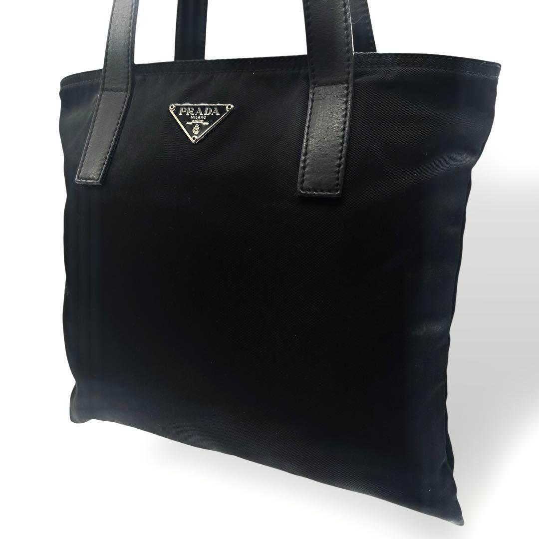 美品 1683 PRADA ハンドバッグ ナイロン 三角プレート ブラック