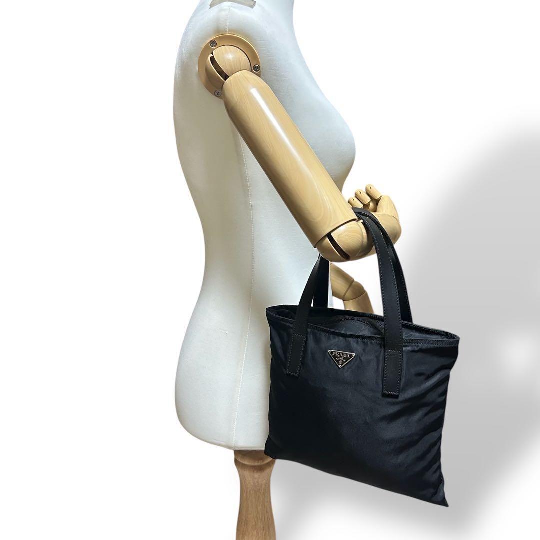 美品 1683 PRADA ハンドバッグ ナイロン 三角プレート ブラック