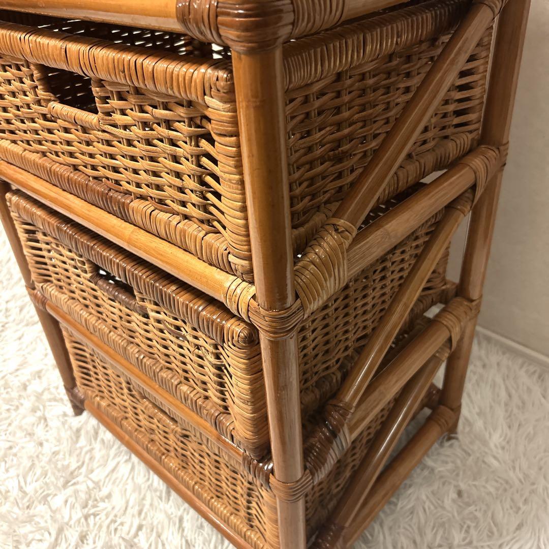 ラタンチェスト 4段 籐家具 ビンテージ　電話台　収納　ラタン　タンス　箪笥