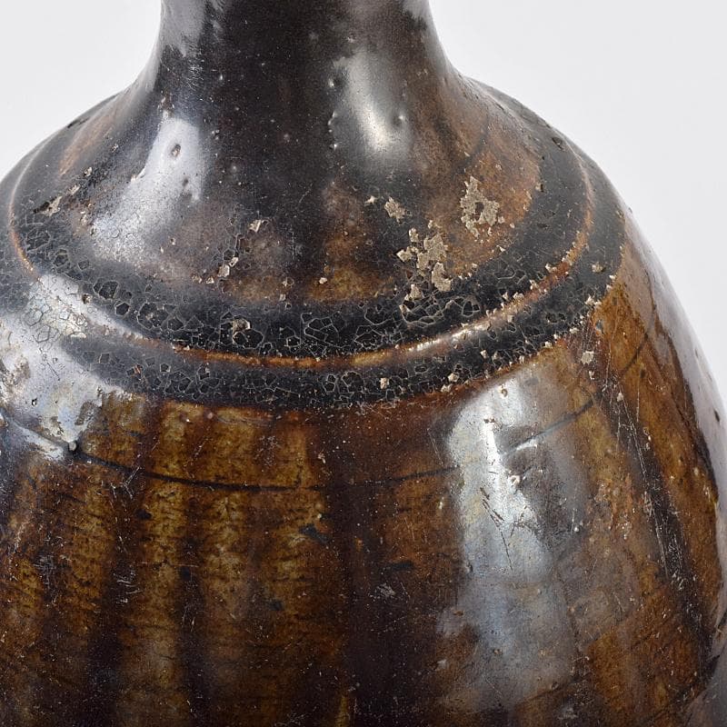 朝鮮美術　李朝　飴釉　碗口瓶　V　R8031B