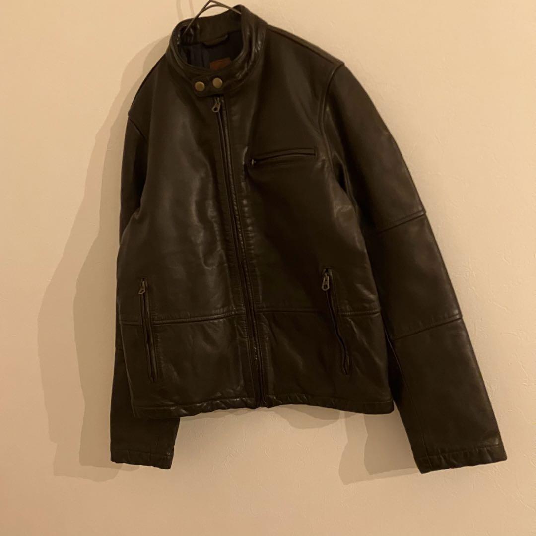 GAP　ギャップ　レザージャケット　本革　牛革　ブラウン　シングルライダース