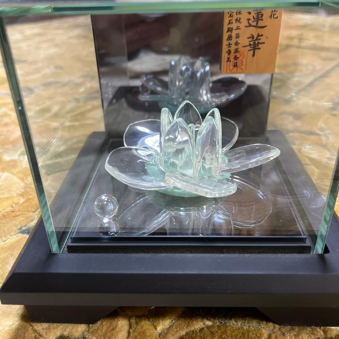 エクセルヒューマン購入 ３代目章玉作 山梨県水晶美術彫刻 福花蓮華 証明書付き