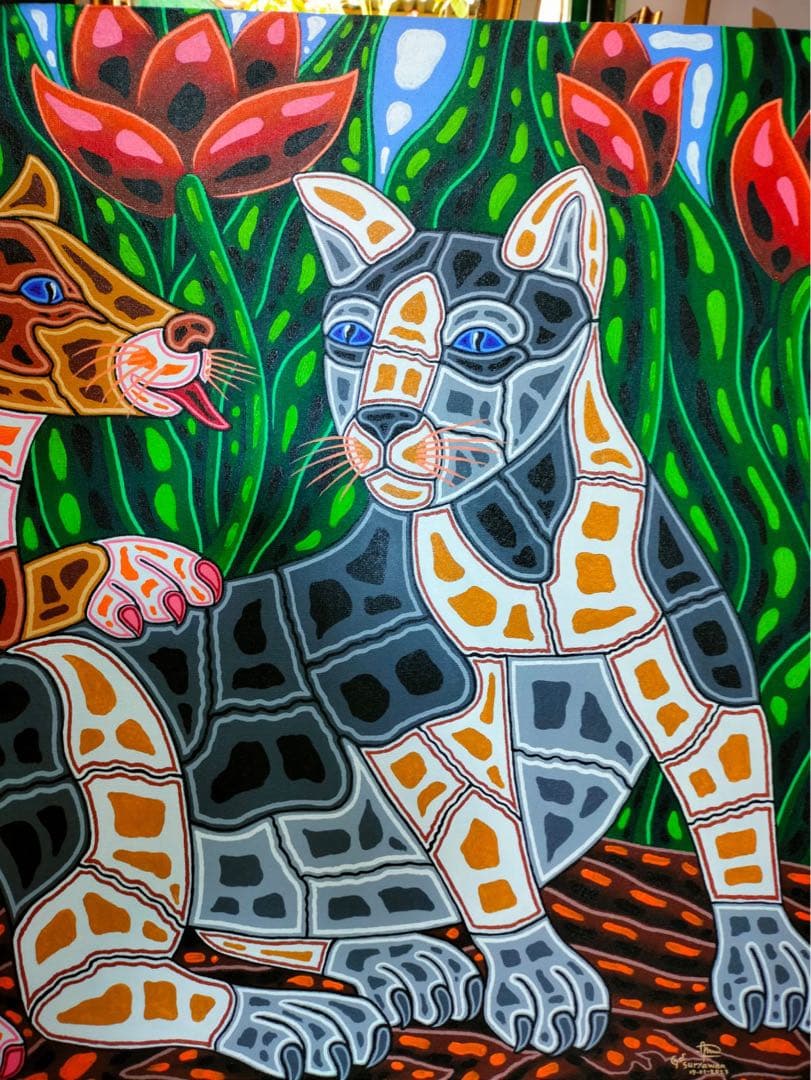 バリ絵画:猫のロマンス