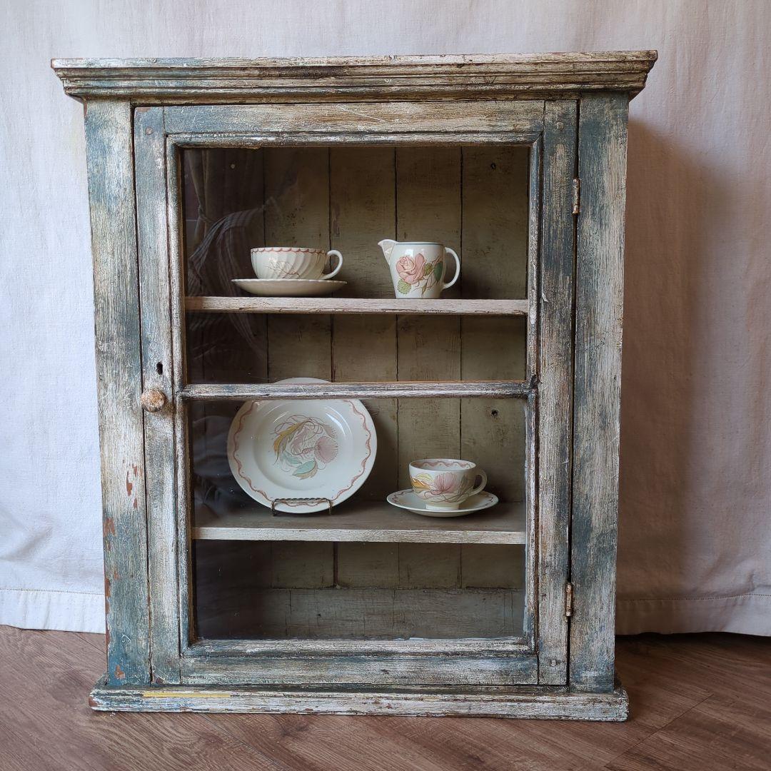 フランスアンティーク ガラスキャビネット シャビー