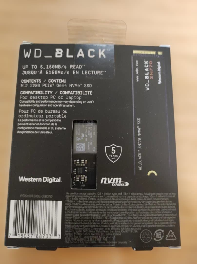 美品:WD BLACK SN770 1TB NVMe SSD