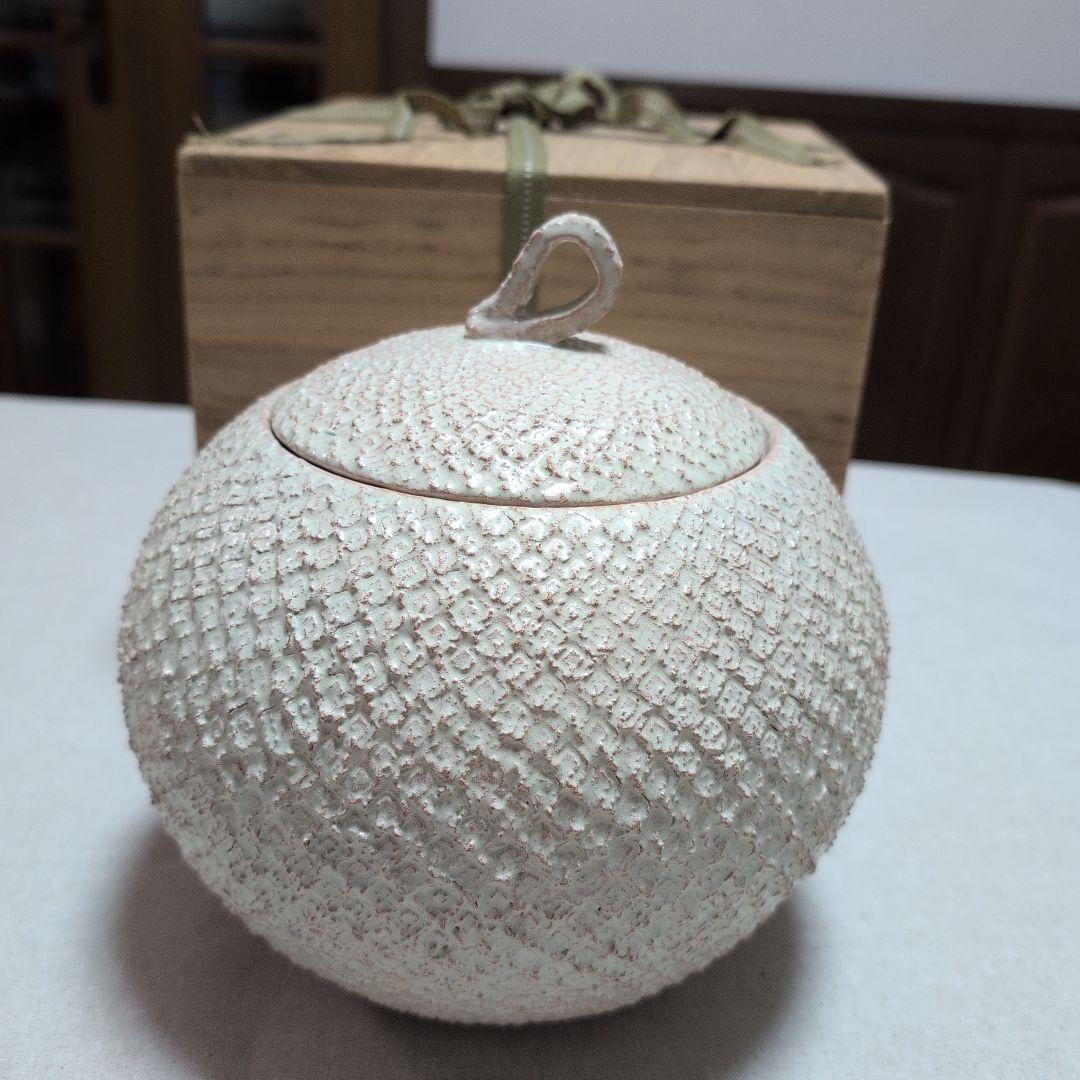 茶道具　大樋焼水指　共蓋　かのこ紋　定甫造　共箱入