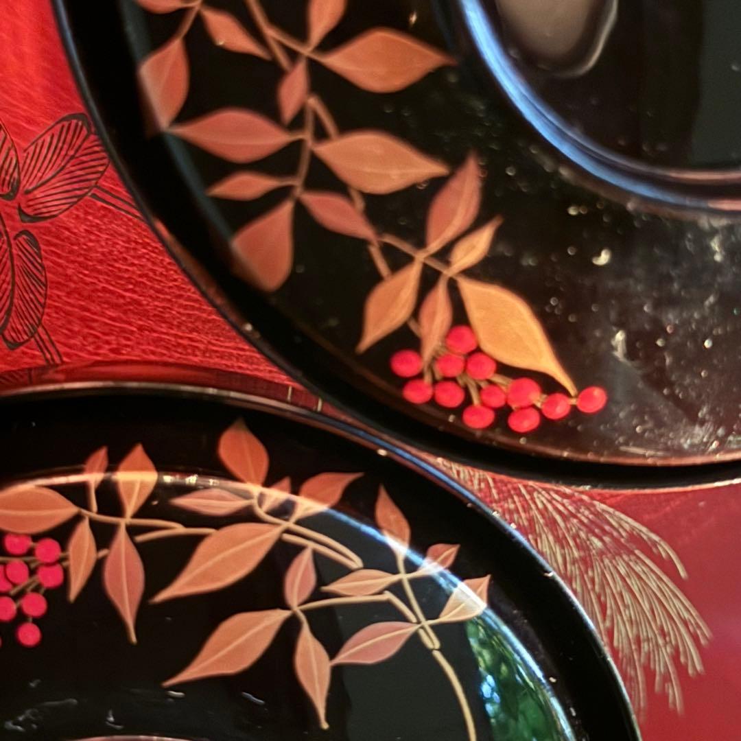 2192様感謝‼️JAPAN赤い実の南天蒔絵　明治32年‼️高台のない吸物椀 5客