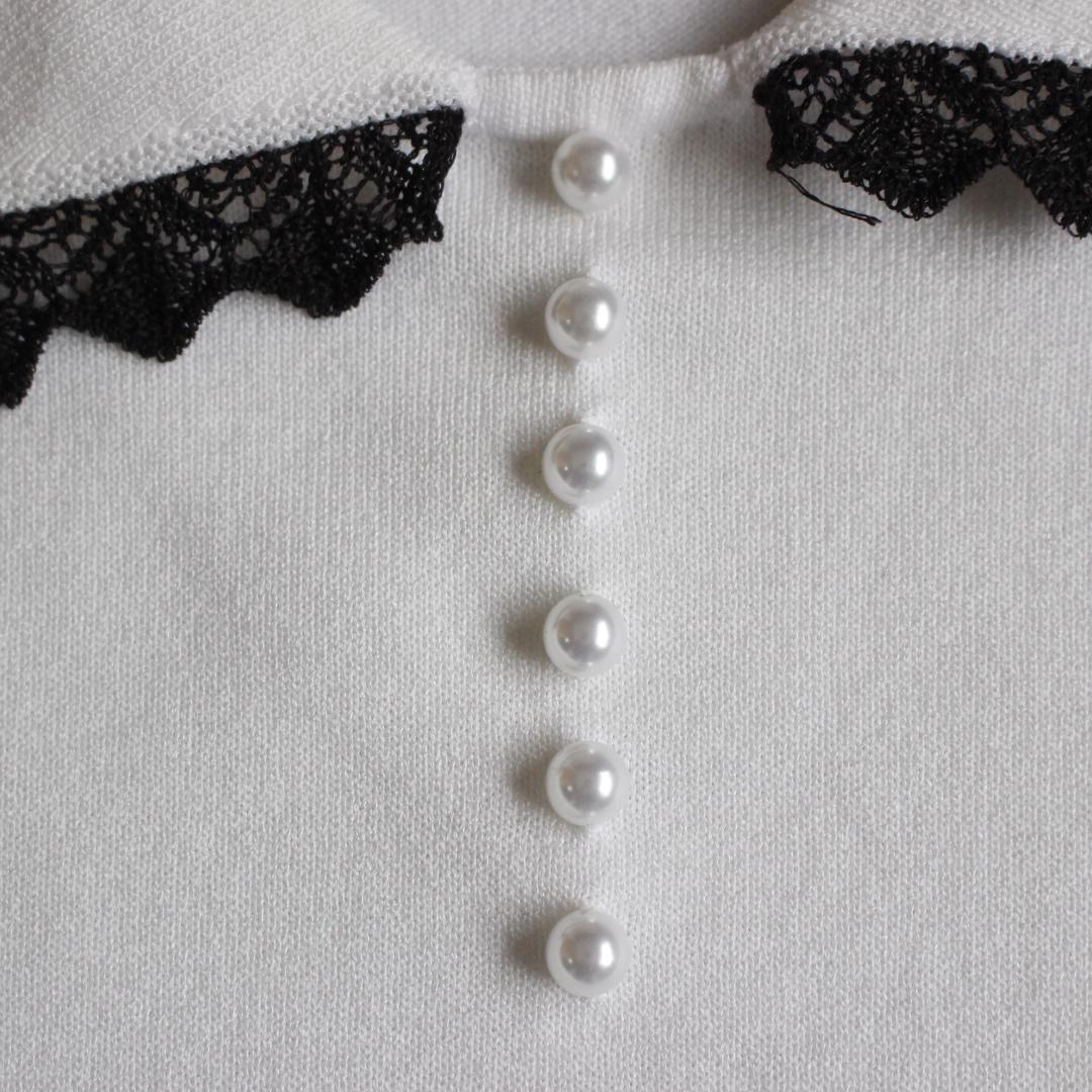 【23SS】Rene パール付き 半袖 ポロシャツ Sサイズ 白色 レース