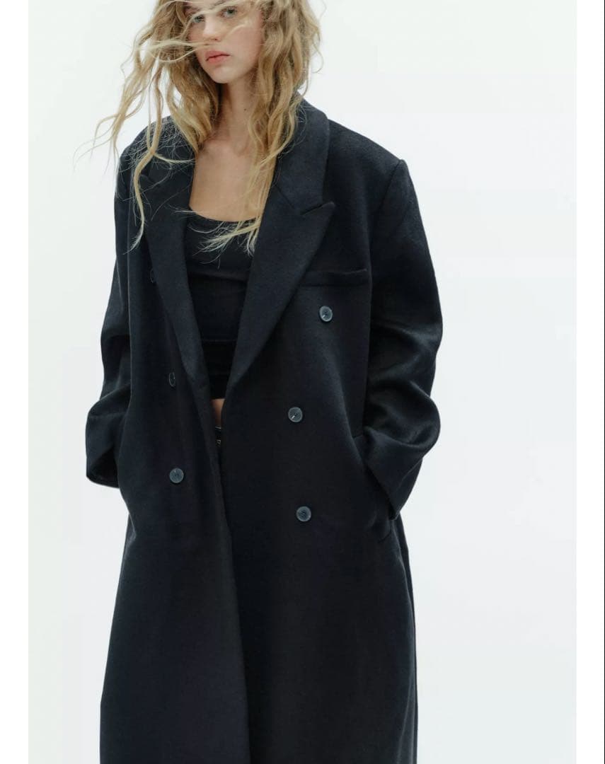 新品 ZARA ウール混紡エクストラロングコート Sサイズ ブラック 黒