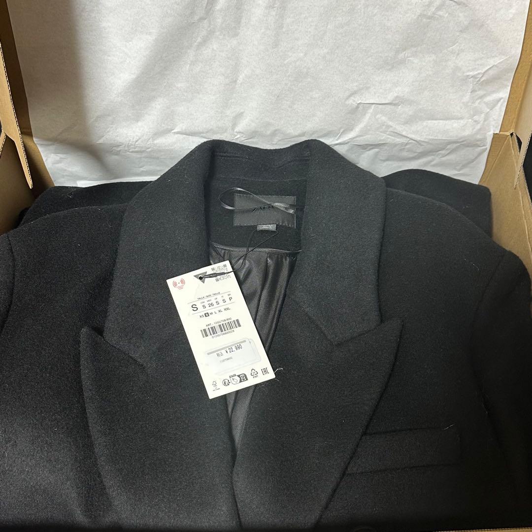 新品 ZARA ウール混紡エクストラロングコート Sサイズ ブラック 黒