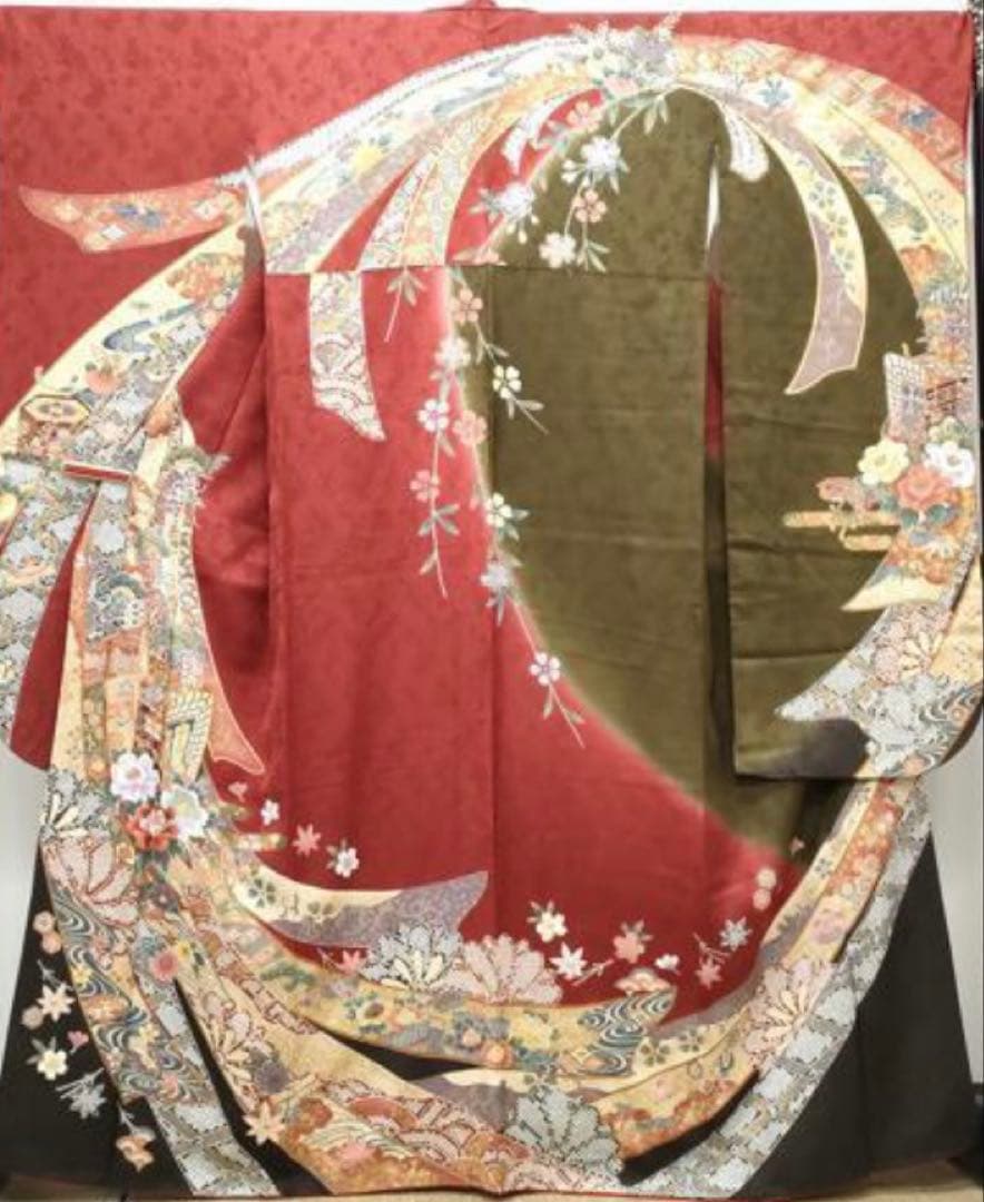 振袖フルセット6点M〜Lサイズ御所車花文　正絹　売り切り終了