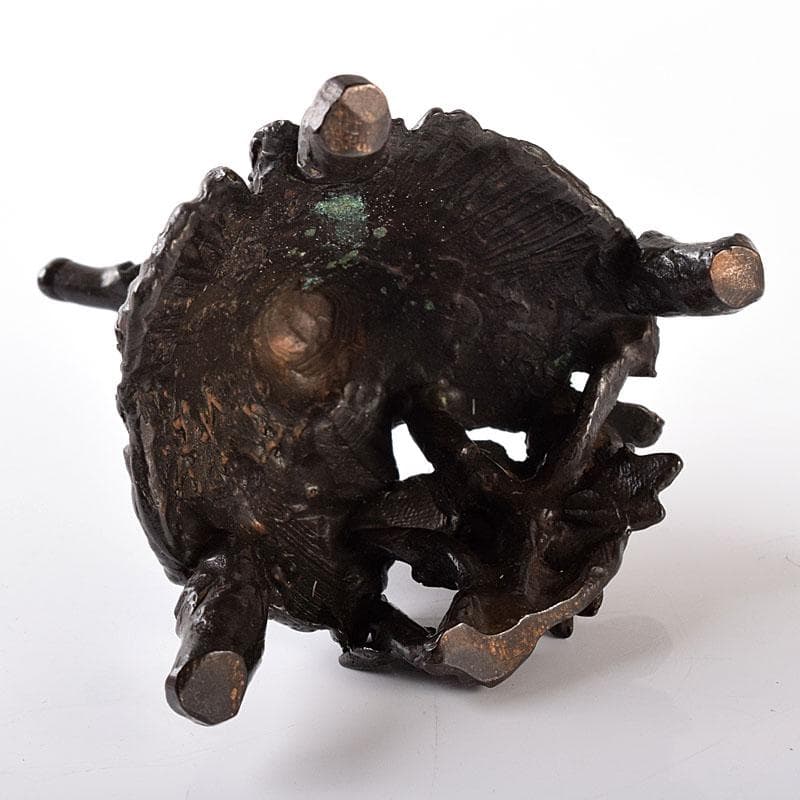 高岡銅器　千秋長治作　蝋型鋳銅　蓋置　共箱　Ｖ　7854