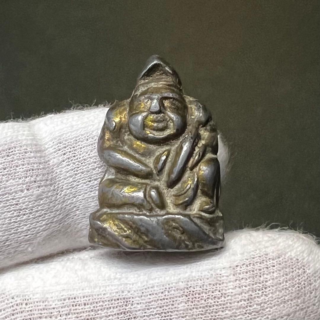 ◎古道具 庵々◎江戸時代後期 古銅製 恵比寿像 懐中仏◎神像豆仏鍍金痕有中空鋳造