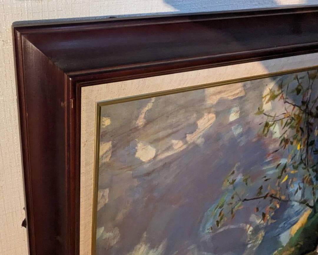 【真作】絵画　弦田英太郎　油彩8号　水紋　水面に揺れる秋の彩り　X158