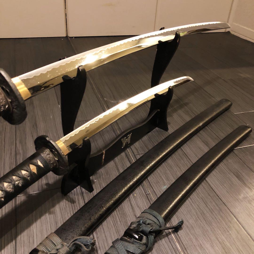 高級模造刀　居合刀　 美術刀剣　太刀　脇差　大小セット　深緑拵え