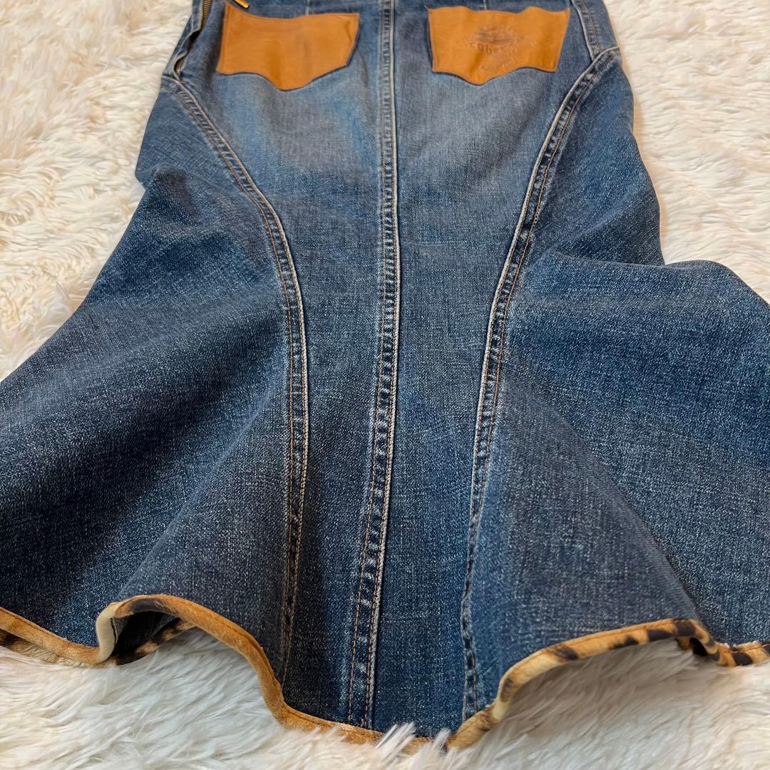 ロベルトカヴァリ ヴィンテージ デニム マーメイド スカート 革 ポケット 希少