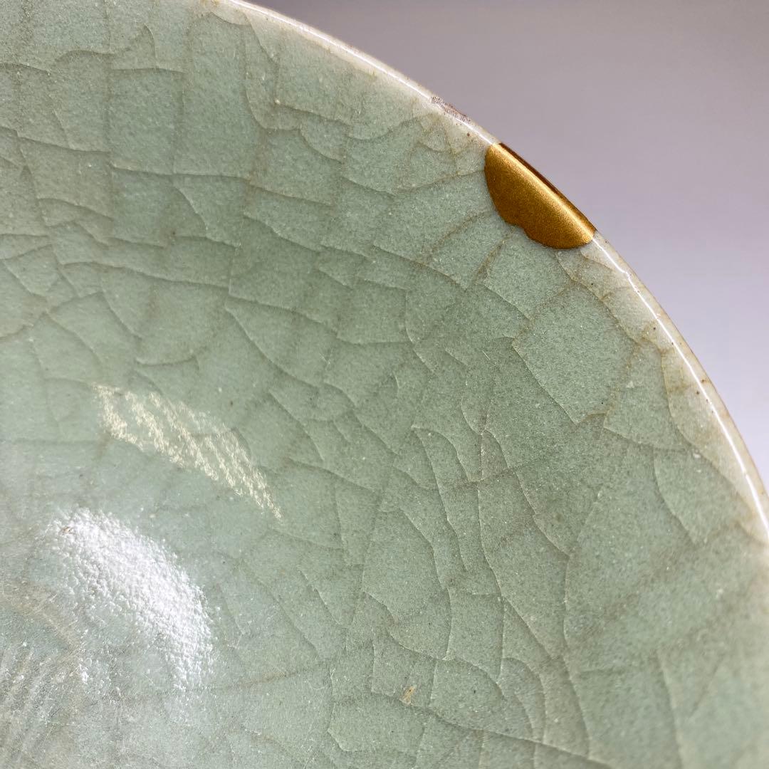 中国元時代　龍泉窯青磁茶碗　木箱付　直径14.7㎝　東Y7-0328☆2Fトヒサ