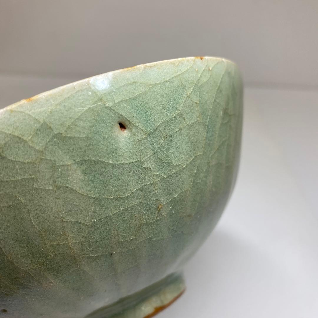 中国元時代　龍泉窯青磁茶碗　木箱付　直径14.7㎝　東Y7-0328☆2Fトヒサ