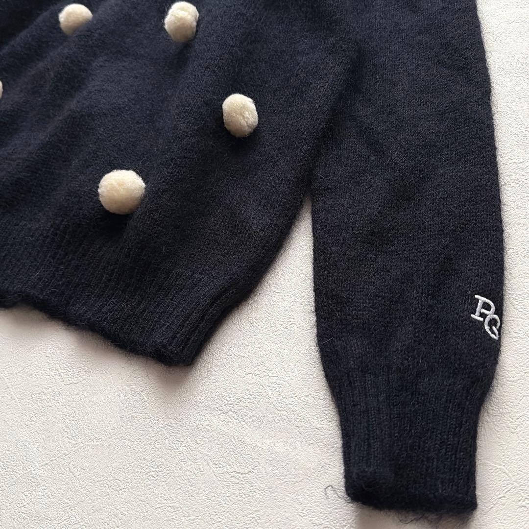 PEARLY GATES モヘア ニット セーター ロゴ刺繍 ポンポン 黒