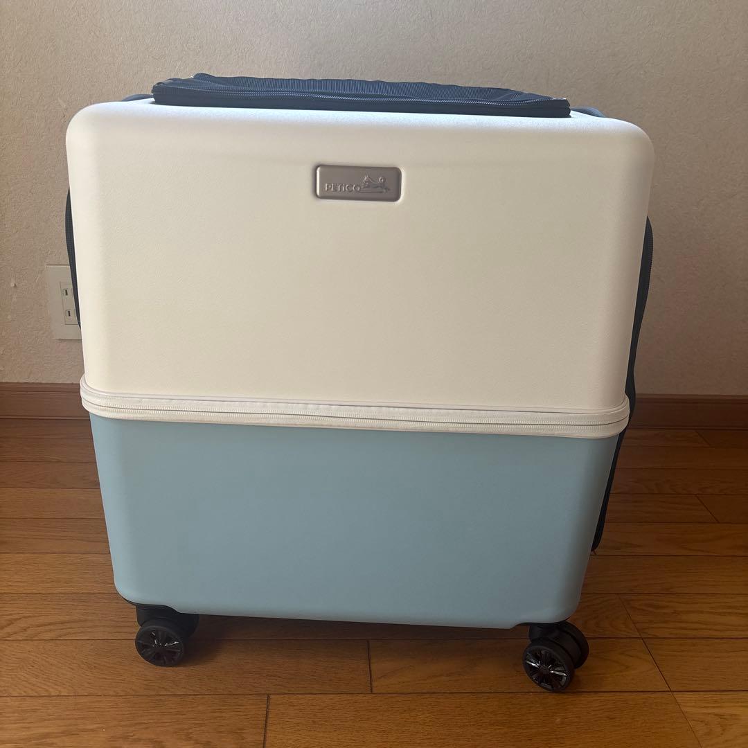 PETICO Ｌサイズ3点セット　クッション、レインカバー付き　ブルー✖️ホワイト