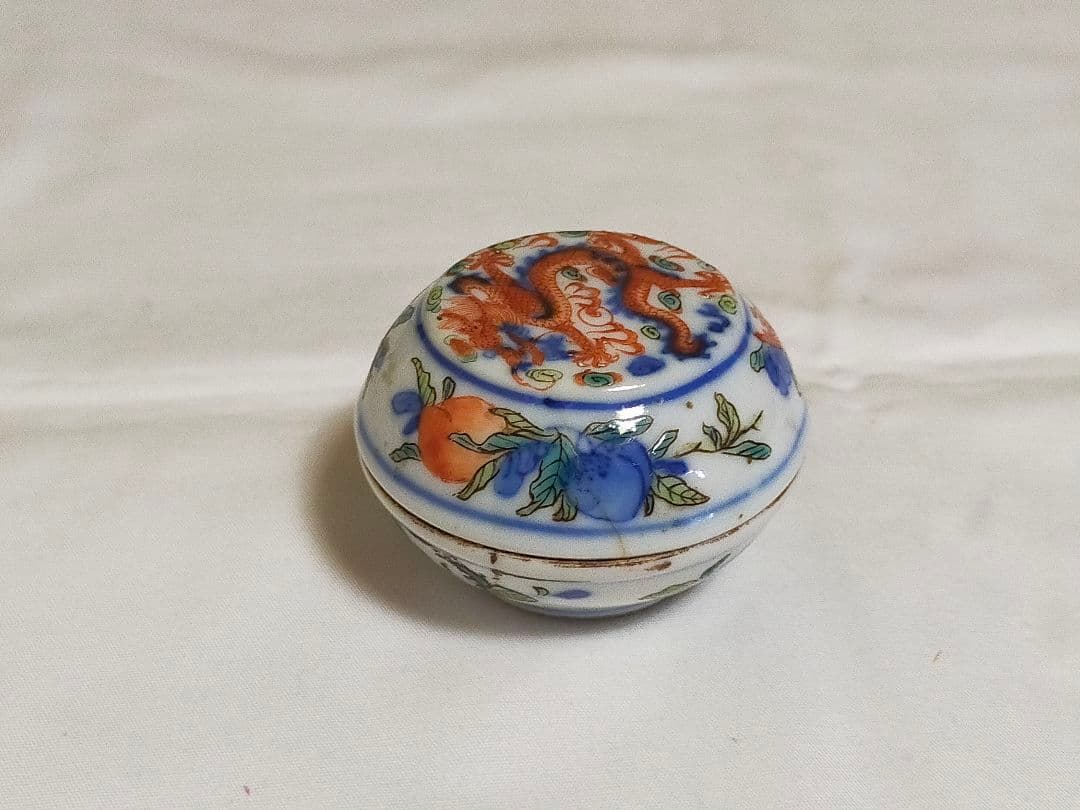 中国 大明永楽年製 赤絵龍文合子