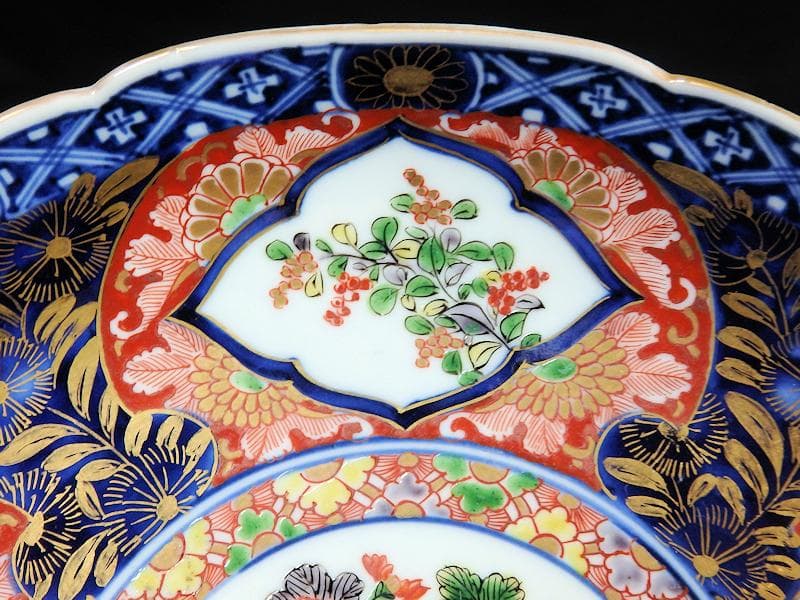 大聖寺伊万里　金襴手　窓絵　花の図　7寸半皿　D707AS-BQm