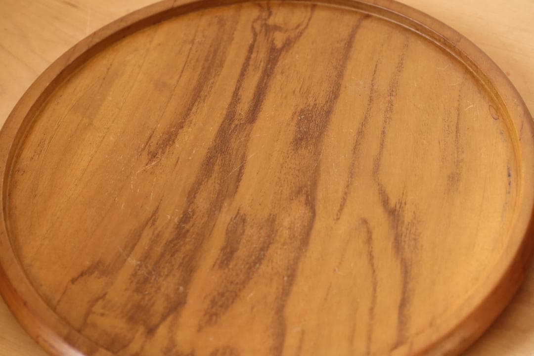 天然木 無垢材 茶櫃（ちゃびつ） 手彫り 花柄 彫刻 直径30cm 煎茶道具