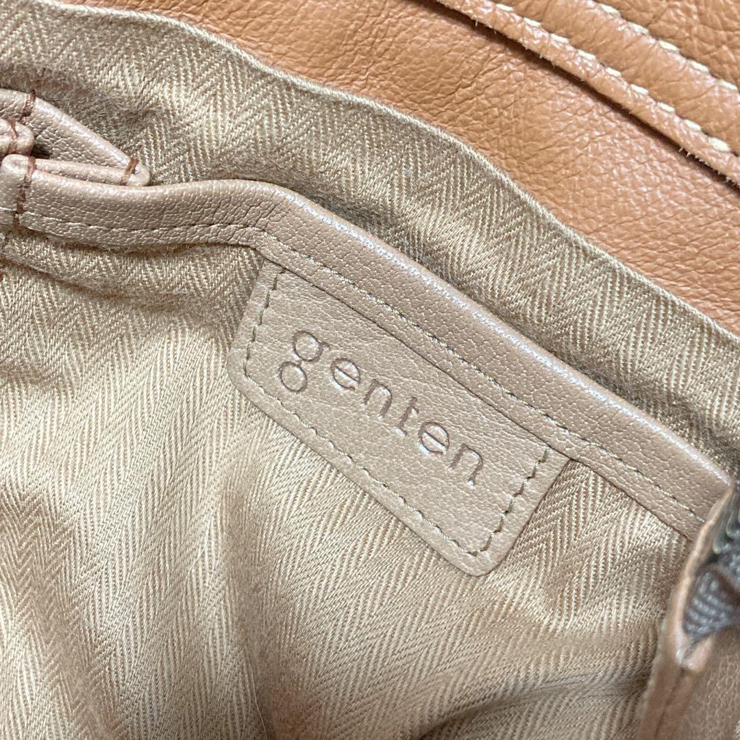 genten ゲンテン タスカ ロゴ ショルダーバッグ レザー グレージュ