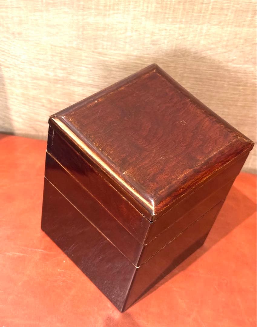 蕎麦好き粋人　欅3段重箱　茶道具　会席骨董品　木製漆器　幕末期〜明治期　古美術