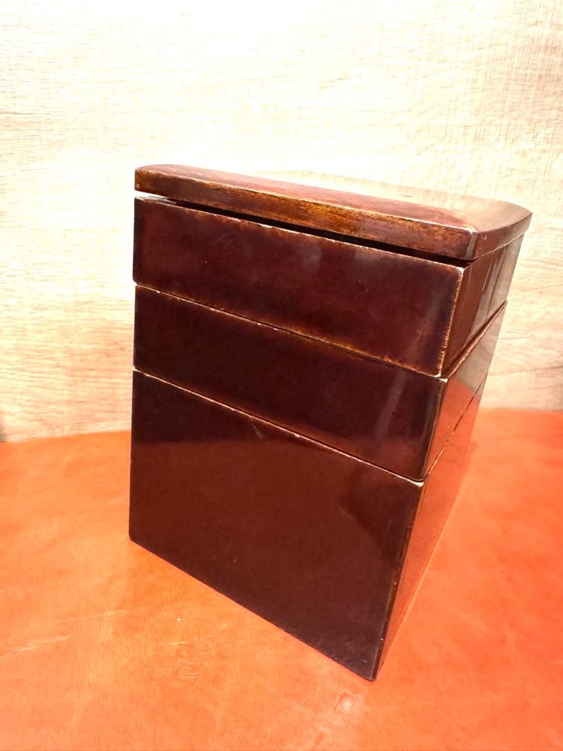 蕎麦好き粋人　欅3段重箱　茶道具　会席骨董品　木製漆器　幕末期〜明治期　古美術