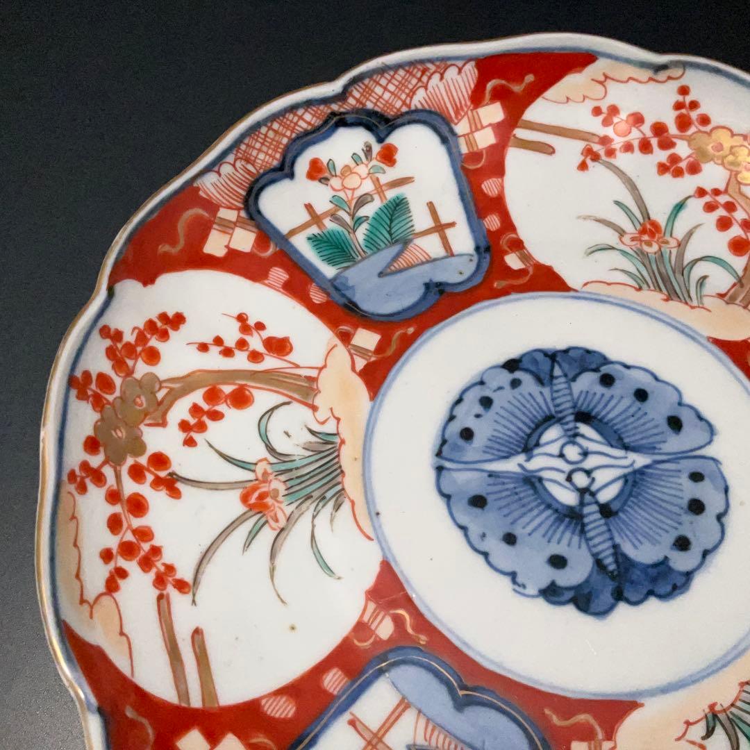 伊万里色絵窓絵花図七寸皿∅21㎝　赤絵　通り文　古伊万里　R1379B2