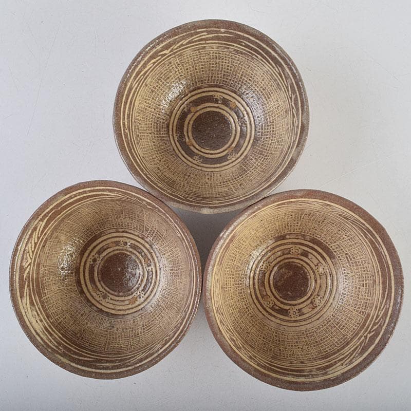 茶道具　河合瑞豊作　刷毛目　三島　数茶碗　十客　共箱　M　R9383H