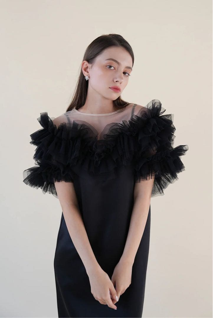Acka volume tulle dress ブラック