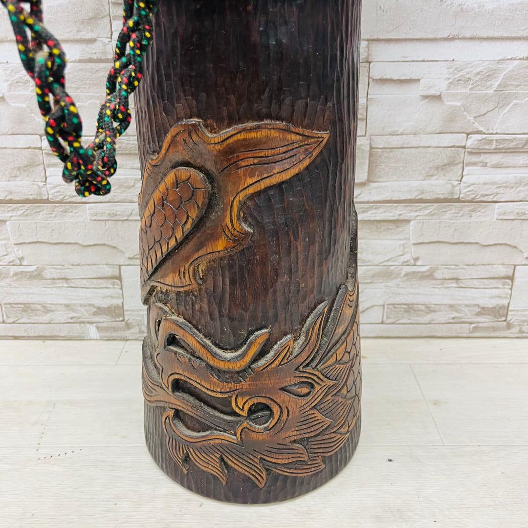特大ジャンベ アフリカ民芸楽器 龍彫刻 木彫り